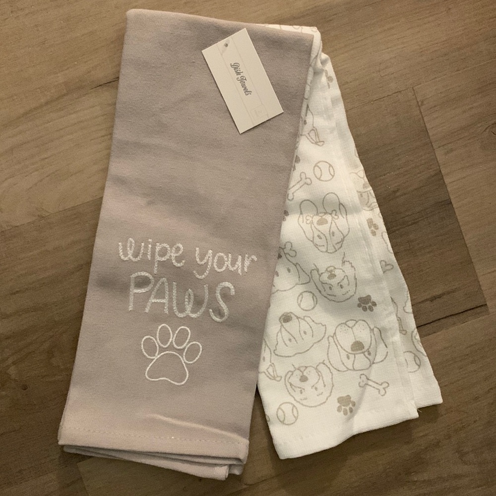 Wipe your paws dish‎ towel set in gray/white